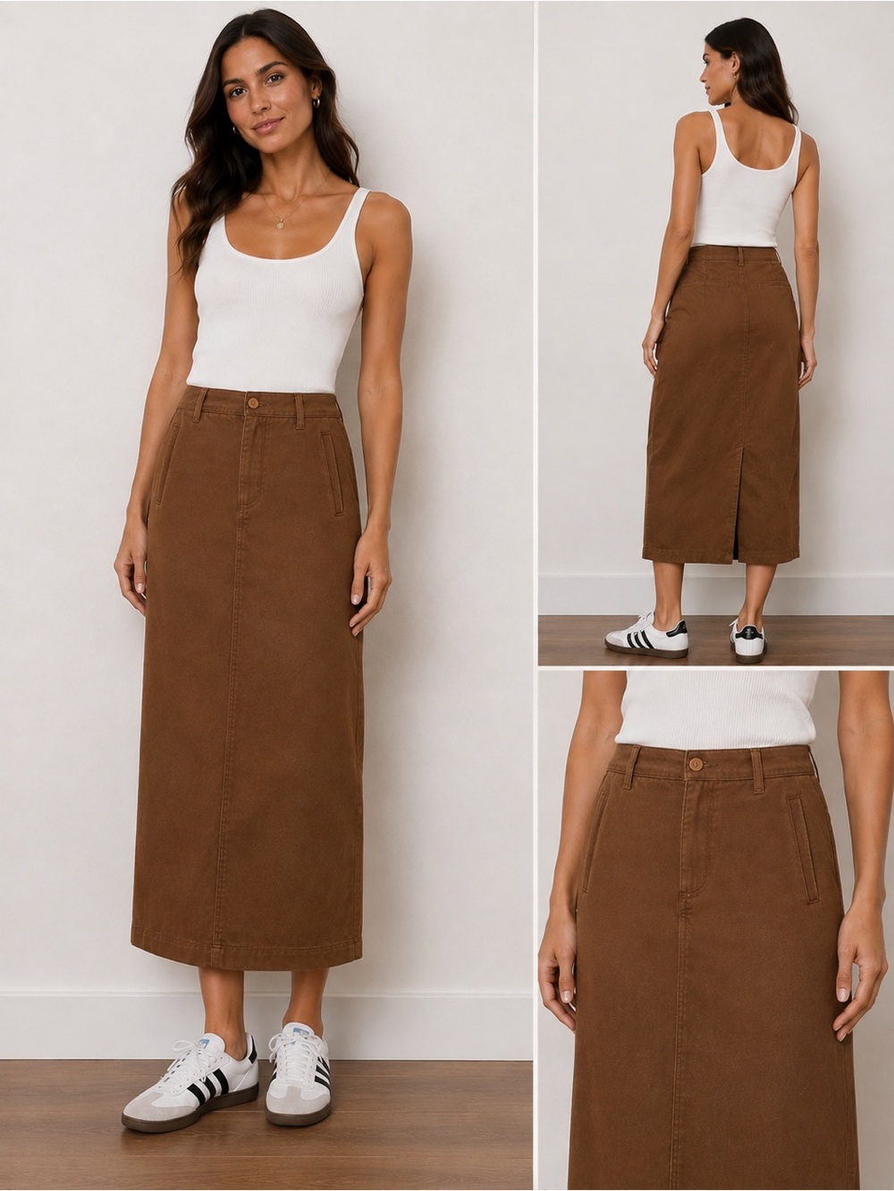 100% Cotton Russ Women's Mid-Rise Pencil Skirt in Rust Brown